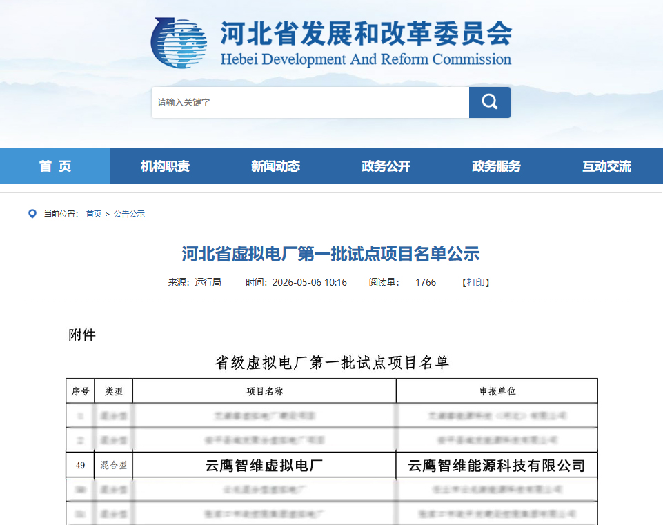 英辰|云鹰智维虚拟电厂入围河北省首批试点
